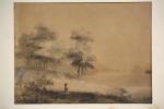 CESAR DE COCK (1823-1904) "Etudes de paysages": Dessin encre de...