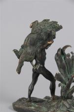 BARYE, Antoine Louis (d'après). "Hercule portant le sanglier d'Erymanthe", bronze...