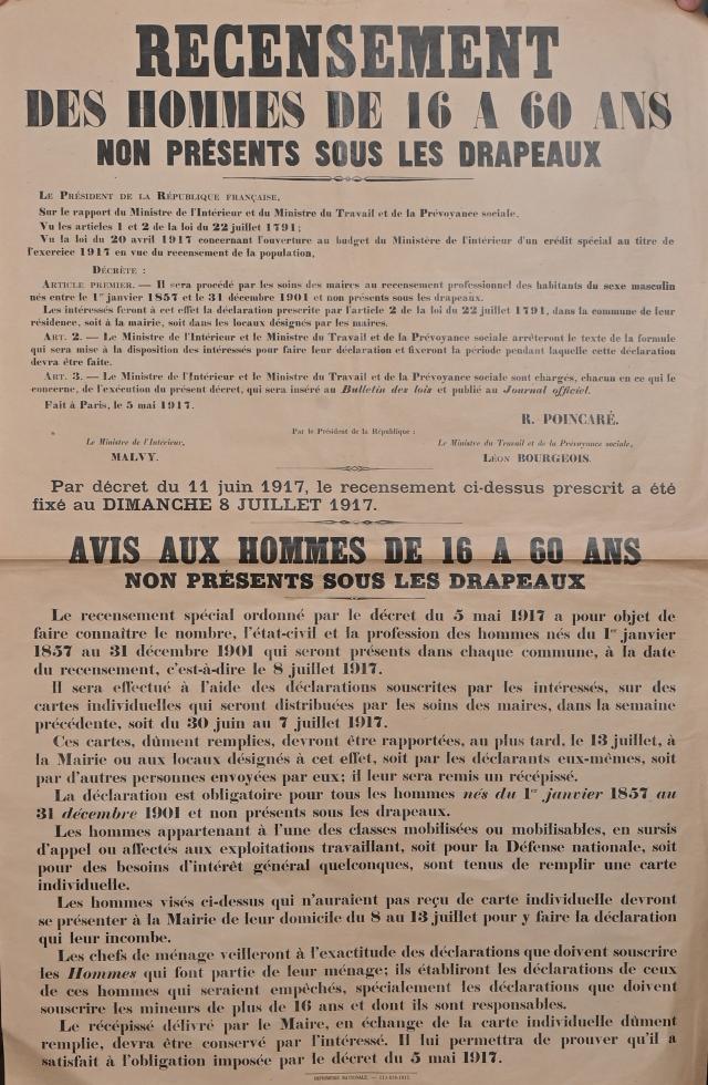 Recensement des hommes de 16 à 60 ans Non présents sous les drapeaux ...