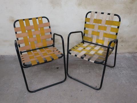 Paire de chaises vintage moumoute jaune en métal
