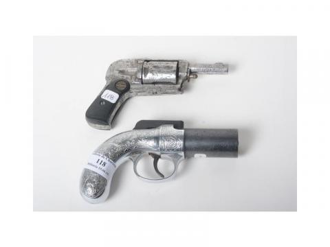 Pistolet police metal Gris Argent 17 cm, amorces 8 coups - Jouet