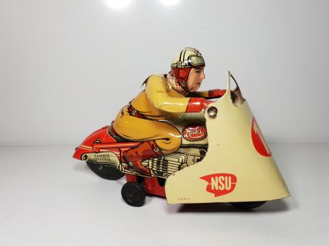Moto rouge Paya et pilote jouet ancien tôle lithographiée Etat