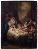 Bartholomeus BREENBERGH (vers 1599-1657) : L'adoration des Bergers. Panneau de...