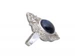 BAGUE or gris sertie d'un cabochon de saphir diamants ronds...