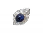 BAGUE or gris sertie d'un cabochon de saphir diamants ronds...