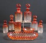 BACCARAT : Garniture de toilette en cristal moulé et teinté...