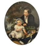 ECOLE FRANCAISE du XIXème 
Portrait d'enfants, 1850. 
Huile sur toile...