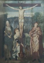 ECOLE du XVIIème
Crucifixion
Huile sur panneau
42 x 29.5 cm (fentes, renforts,...
