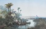 P. PASCAL (XIXème)
Paysage orientaliste, 1879. 
Gouache et aquarelle signée et...