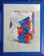 CESAR (1921-1998) : Compression bleu-blanc-rouge. Lihographie signée, 25/200, timbre sec...