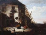 Ecole flamande du XIX's : Basse-cour et paysan. H.s.P, 24...