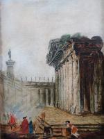 Ecole française : Personnages parmi des ruines antiques, H.s.T., 27...