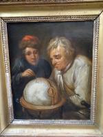 Ecole hollandaise du XIX's : Deux géographes autour d'un globe...
