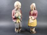 ART POPULAIRE : Couple de personnages alsaciens en bois sculpté...