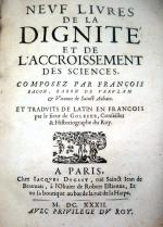 BACON (Francis).  Neuf livres de la dignité et de...