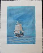 Armel DE WISMES (1922-2009)
Galion en mer
Aquarelle et gouache monogrammée en...