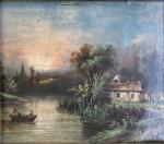 dans la chambre verte, ECOLE FRANCAISE
Paysage à la rivière
Huile sur...