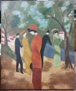 Ecole contemporaine - Promenade en forêt - acrylique sur toile...