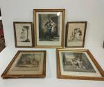 Lot de 5 sous-verres dont gravures de mode et scènes...