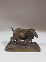 Christophe FRATIN (1801-1864) - Chèvre et son chevreau - Bronze à...